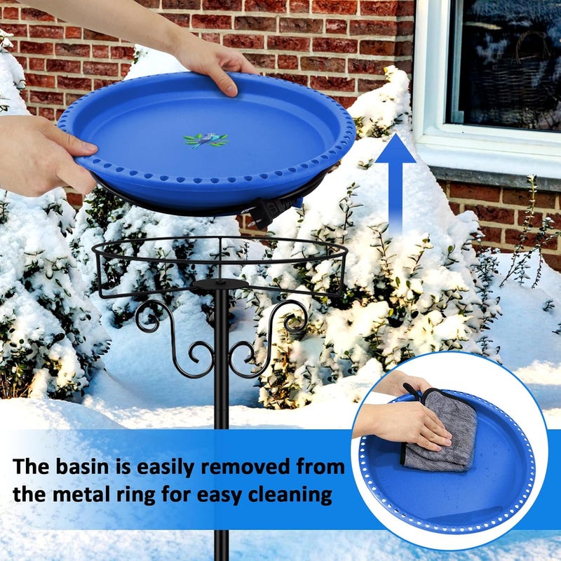 Lovppy Heated Bird Baths for Outdoors for Winter, 100W Heated Bird Bath Water Heater with Thermostatically Controlled, Heated Bird Baths Bowl with Metal Stake for Outside Garden Patio Yard (Blue) - Image 4